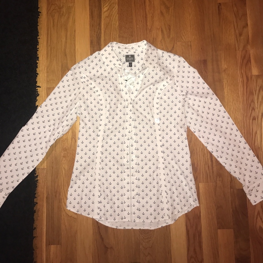 White nautical women's button down shirt